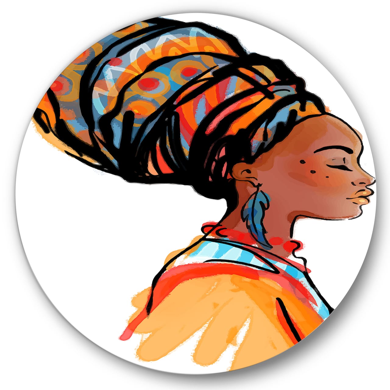 Designart - African American Woman with Turban I - Modern Metal Circle Wall Art